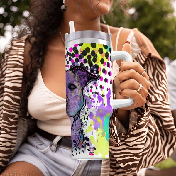 Tumbler mit Hundemotiv Mäusi - Edelstahl, Becher, 1L, mit Strohhalm, bunt, Motive in Digitaler Popart, AmStaff, Staffordshire, SOKA, Listenhund